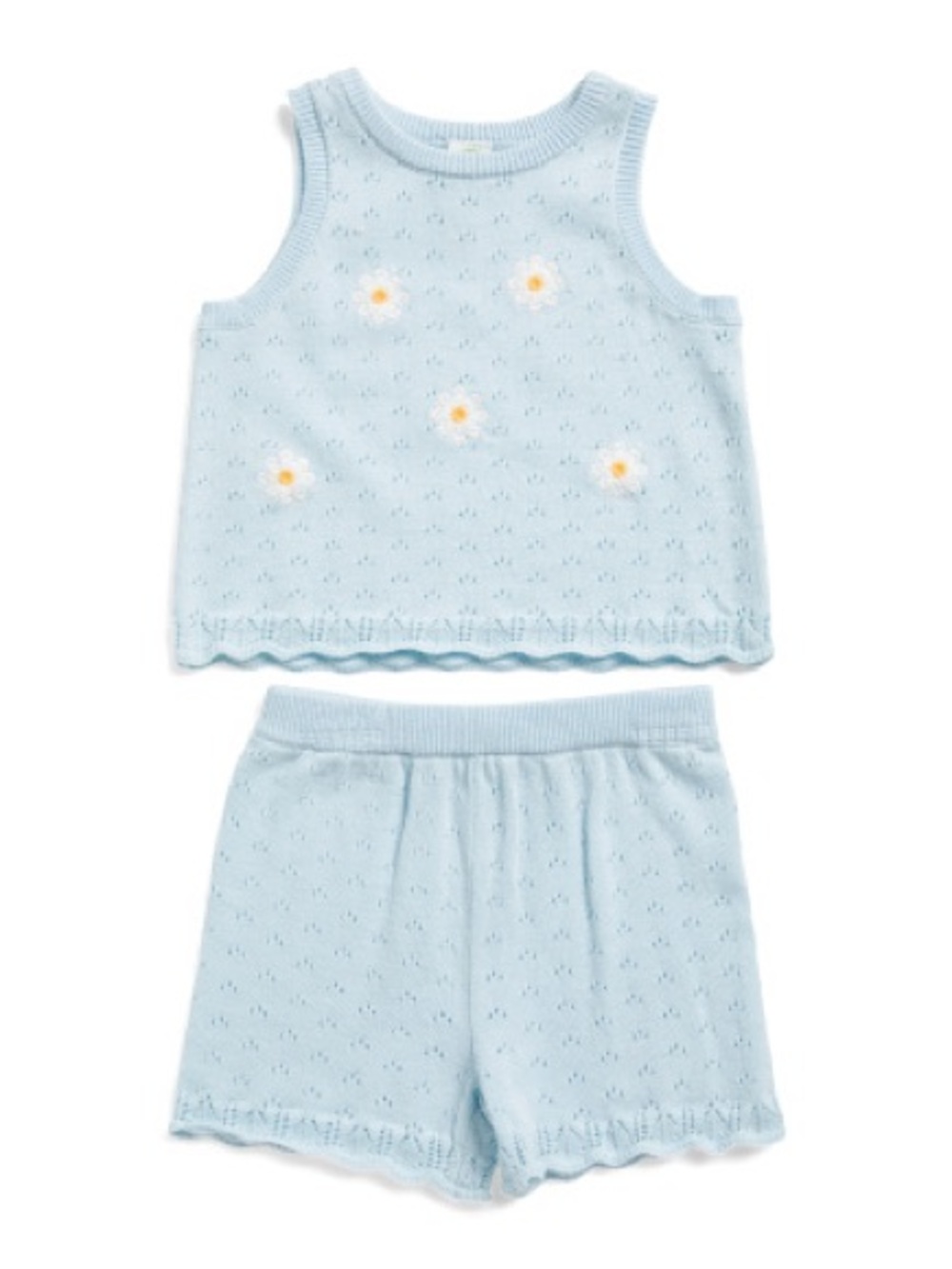 Little Me Light Blue Daisy Knit Pajama Set